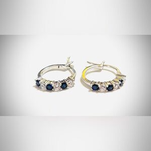 925 Sterling Silver Blue Topaz CZ Hoop Earrings